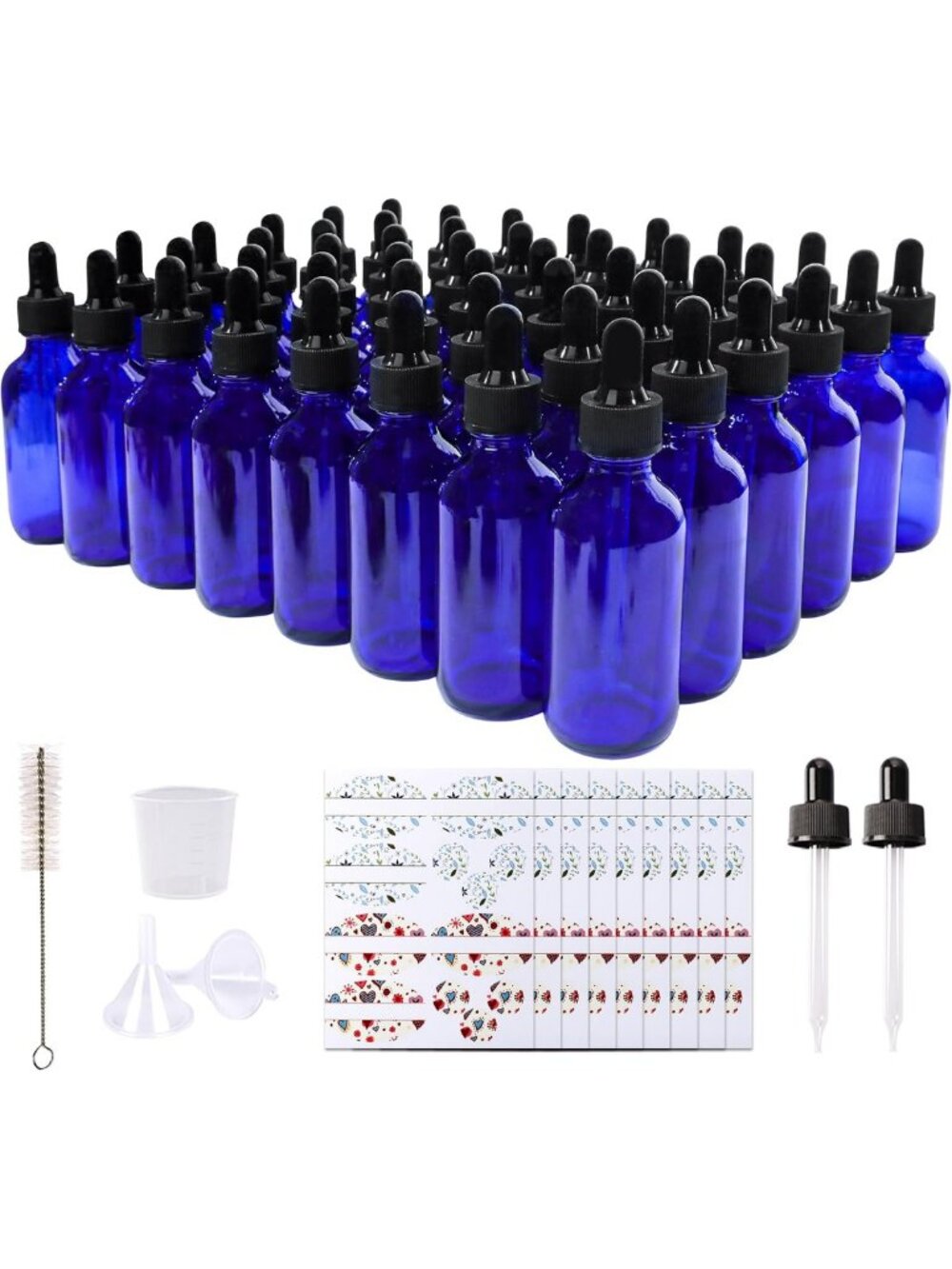 48 Pack Cobalt Blue Glass Bottles with Eye Droppers - Perfect for DIY & Crafts